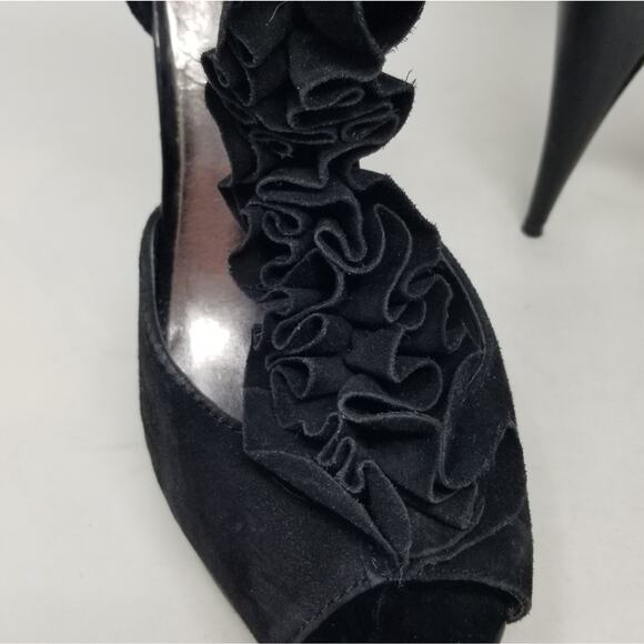 Steve Madden Black Suede Leather Ruffle Platform Heels Size 9 - Picture 9 of 13